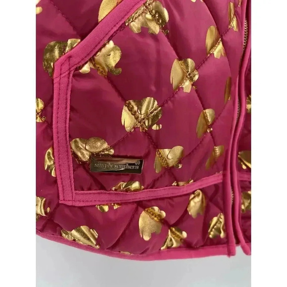 NEW TAGS Simply Southern Pink & Gold Elephant Puffer Vest Size Medium Full Zip - Picture 6 of 11